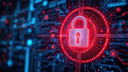Obraz premium Cybersecurity Lock Protecting Data in Digital Networks