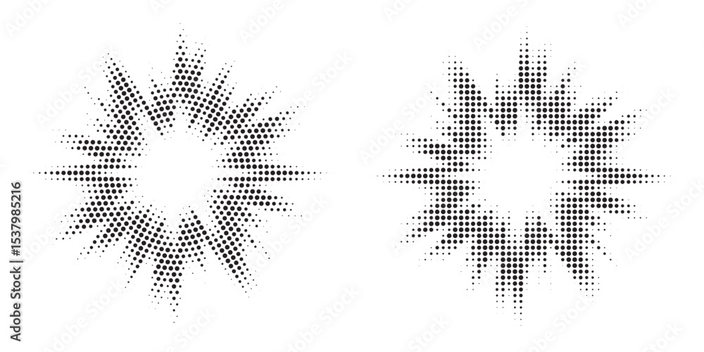 Aufkleber Halftone circle frame background set. Round border Icon using halftone random circle. Grunge circular stain. Vector illustration.
