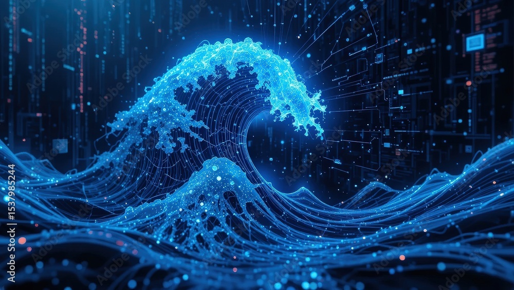 Poster digital ocean wave tech and data innovation