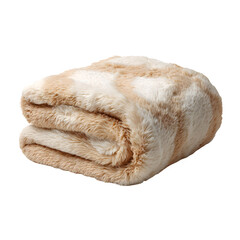 Faux fur throw folded neatly, isolated on transparent background