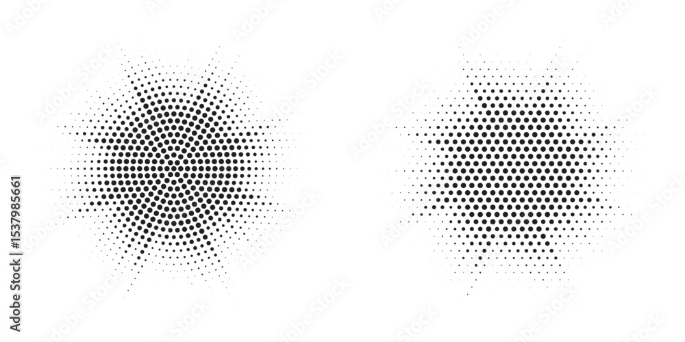 Aufkleber Halftone circle frame background set. Round border Icon using halftone random circle. Grunge circular stain. Vector illustration.