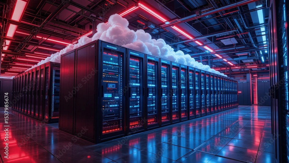 Poster advanced cloud data center with modern infrastructure