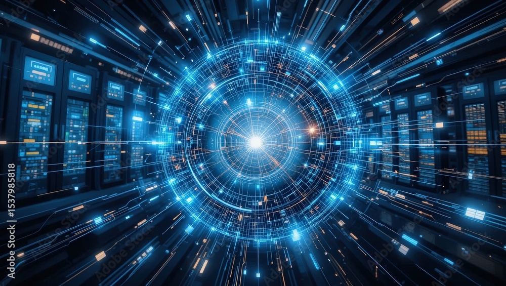 Poster futuristic digital data network visualization