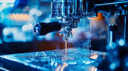 A cutting-edge visualization of digital blueprints intertwined with espresso brewing techniques.