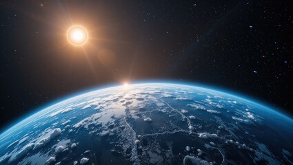 Obraz premium Earth and Sun from Space Perspective