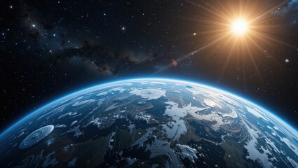 Obraz premium Earth from Space with Sun in Background