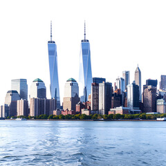 Obraz premium Overcast Morning View of Lower Manhattan Skyline from Harbor Angle, isolated on transparent background PNG