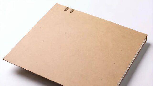 Closed brown cardboard folder lies on a white surface, office supplies and business equipment mock up