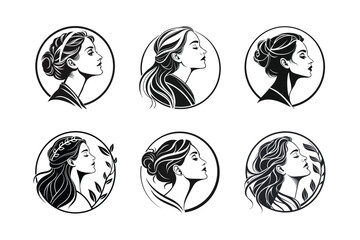 Elegant Profile of a Woman's with Updo in a Circle Silhouette
