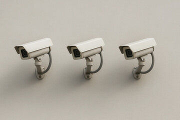 Surveillance camera set mounted on wall for security monitoring and protection