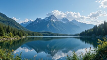 Serene Mountain Lake with Majestic Peaks
