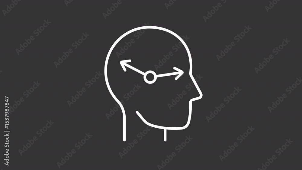Poster human master clock white line animation. person with rotating clock hands in head animated icon. bod