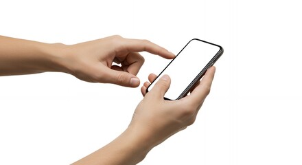 Hand holding smartphone with white screen