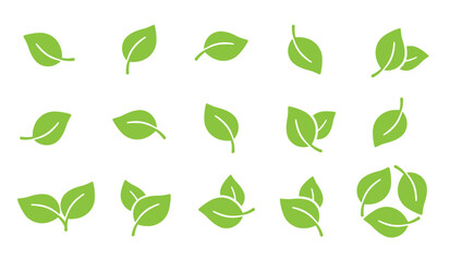 Green leaf icons set. Enviromental friendly production icon sheet 