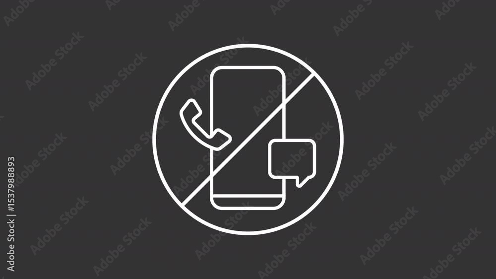 Poster digital detox white line animation. no cellphone symbol animated icon. crossed smartphone with incom