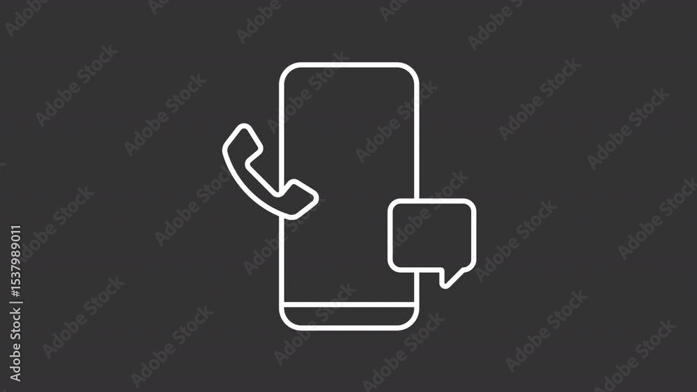 Poster animated smartphone with incoming call and message white line icon. communication technology animati