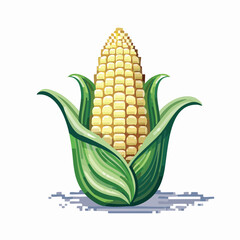 Obraz premium Corn Pixel Art Isolated on White Background in Retro 8-Bit Style