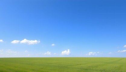 Fototapeta premium Serene Blue Sky and Green Field Landscape with Ample Copy Space – Peaceful Minimal Nature Background for Wellness or Branding