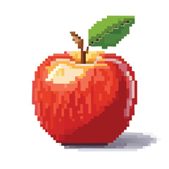 Fresh Red Apple Pixel Art Isolated on White Background in Retro 8-Bit Style