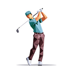 Low Poly Geometric Vector Illustration of Abstract Golf Player in Action

