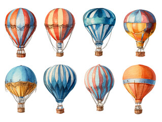 Obraz premium Watercolor Hot Air Balloons Collection: Vintage Pattern Designs, PNG
