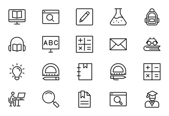 Education line icon set. Containing Education, School, Learning, and more icons. Vector illuatration. Editable stroke.