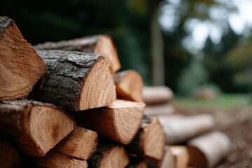 Stacked firewood logs in a forest setting