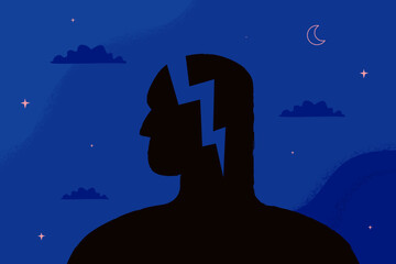 A split in the human silhouette, a metaphor for mental disorder, trauma, ptsd, distress.