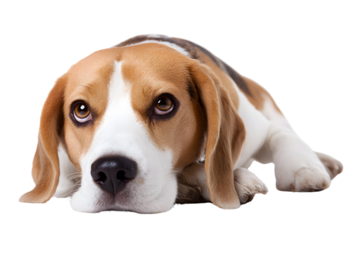 Playful Beagle dog PNG transparent isolated image showcasing its friendly expression and energetic demeanor.