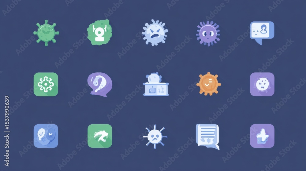 Aufkleber Types of Malware Explained Through Neutral Icons Illustrating Various Threats and Their Characteristics in a Visual Format