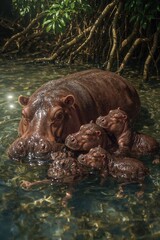 Fototapeta premium The hippopotamus is a massive, semi-aquatic mammal known for strength, aggression, and river habitat.
