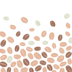 Obraz premium Flat vector top view of multiple roasted coffee beans scattered randomly clean outline