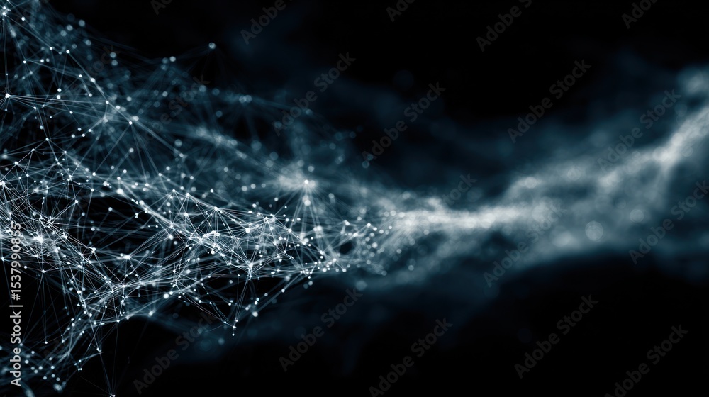 Poster digital network of interconnected nodes creating a vibrant visualization of data flow