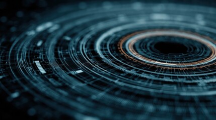 Abstract data visualization illustrating concentric circles with digital patterns in blue tones