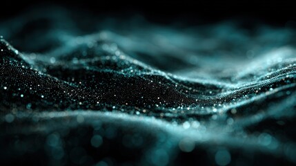 Visual representation of flowing waves with sparkling particles in a dark setting
