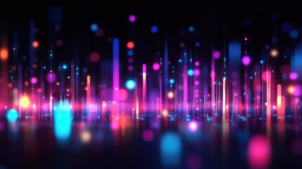 Colorful abstract light display with vibrant patterns and glowing effects in a dark background