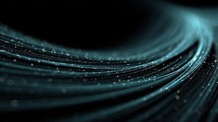 Flowing abstract lines with luminous particles in a dark background