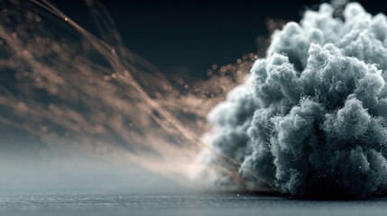 Cloud of smoke emerges from the ground creating an abstract visual in a dark setting