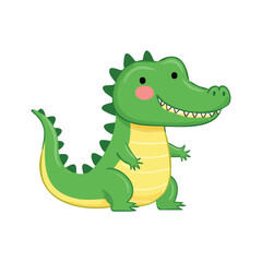 Minimal flat vector of cute alligator with bold black outline happy expression no gradients