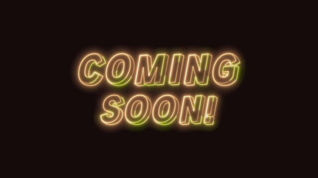 Coming Soon Neon Text Seamless Loop 4K (Black Background) | Animated Promotional Typography for Video Editing