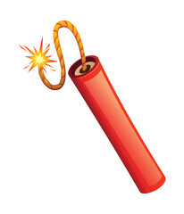 Stick of dynamite with a lit fuse, indicating imminent explosion. Vector cartoon illustration