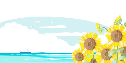 ひまわり畑とビーチ / Summer Landscape: Sunflower Field & Beach