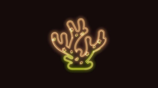 Coral Icon Neon Seamless Loop 4K (Black Background) | Animated Promotional Typography for Video Editing