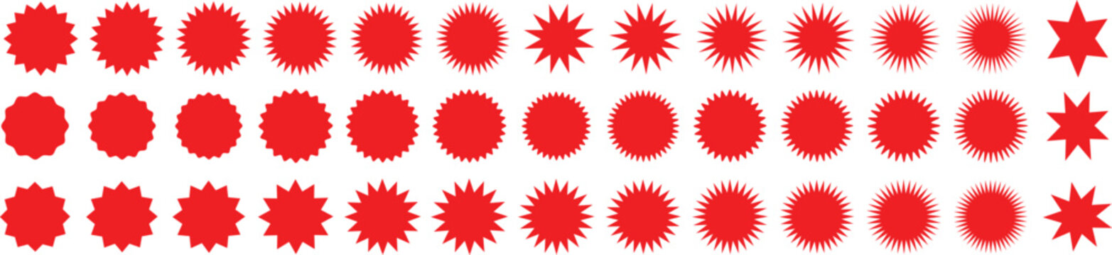 Set of red price sticker, sale or discount sticker, quality mark, Special offer price tag, sunburst seal label or burst, badge sticker, shopping labels