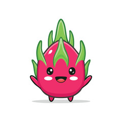 Minimal flat vector of cute dragon fruit with bold black outline happy expression no gradients

