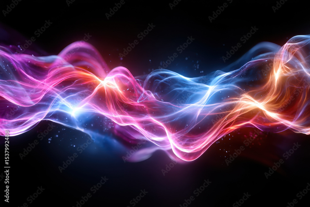 Poster colorful abstract light waves create dynamic patterns in dark background