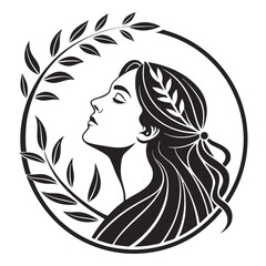 Elegant Profile of a Woman with Updo in a Circle Silhouette