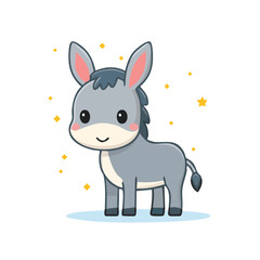 Cute Donkey Vector with Happy Expression in Minimal Flat Style and Bold Black Outline

