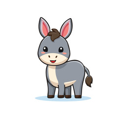Cute Donkey Vector with Happy Expression in Minimal Flat Style and Bold Black Outline

