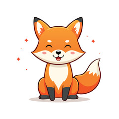 Minimal Flat Vector of a Cute Fox with Bold Black Outline, Happy Expression, No Gradients, Clean Style

